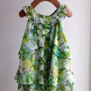 MAYORAL Girls Green Floral Ruffle Dress 4T